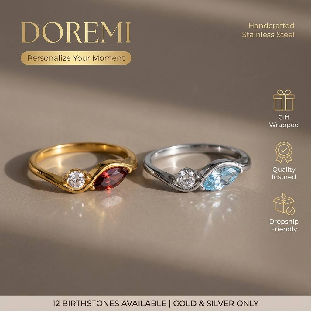 Birthstone Ring Set - DOREMI Bague en Acier Inoxydable Étanche