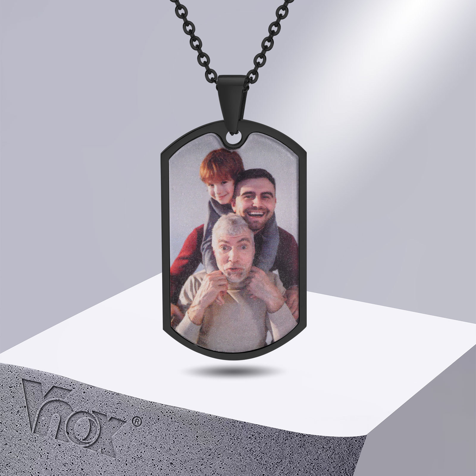 Mens Dog Tag Necklace - Vnox Photos personnalisées gratuites mots colliers