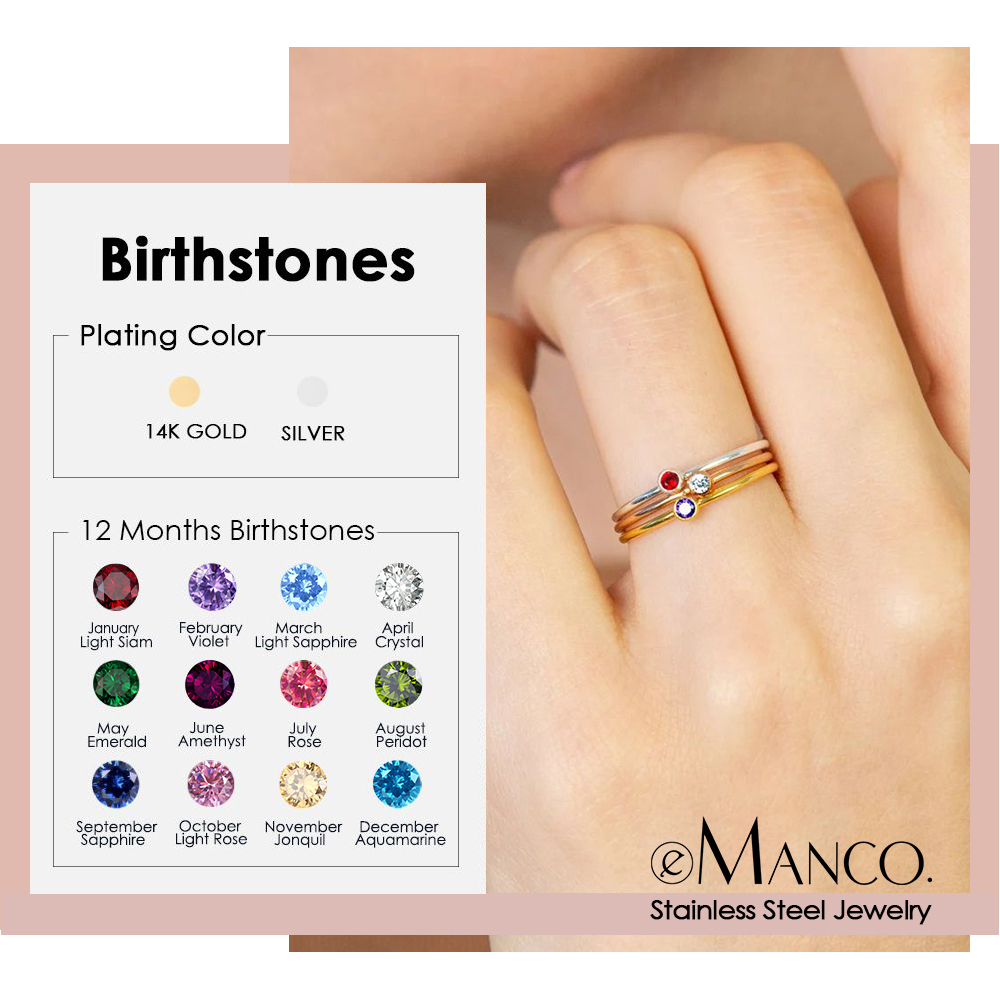 Birthstone Ring Set - Bague en acier inoxydable EMANCO avec