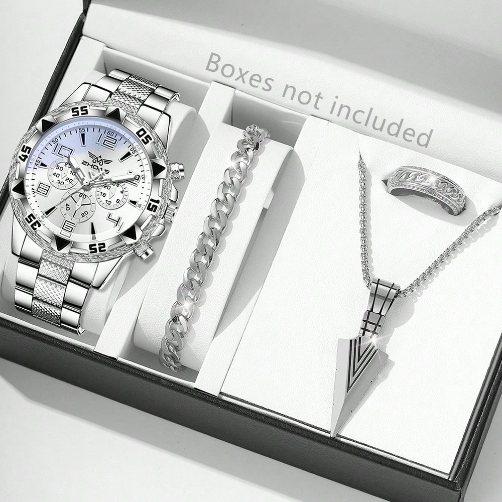 Jewelry Watches Silver - 4 pièces argent hommes mode décontracté