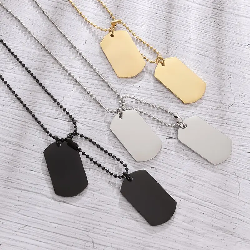 Mens Dog Tag Necklace - Collier Simple en acier inoxydable avec