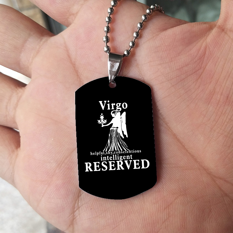 Mens Dog Tag Necklace - Collier des 12 signes du zodiaque