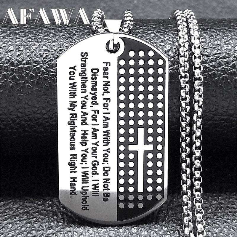 Mens Dog Tag Necklace - Collier croix chrétienne pour femmes et