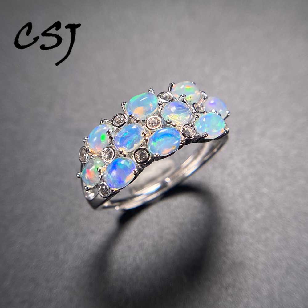 Birthstone Ring Set - Bagues élégantes en opale blanche naturelle,