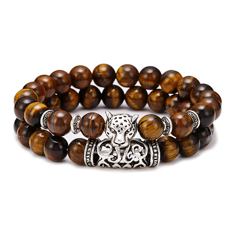 Gemstone Bracelet Healing - Premium 2 pièces/ensemble léopard perlé hommes