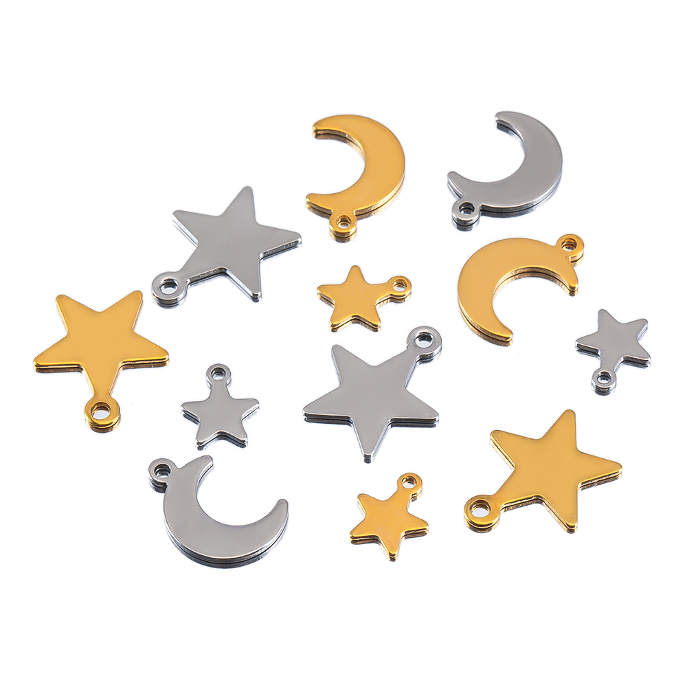 Moon Star Earrings - Pendentif plat étoile lune en acier