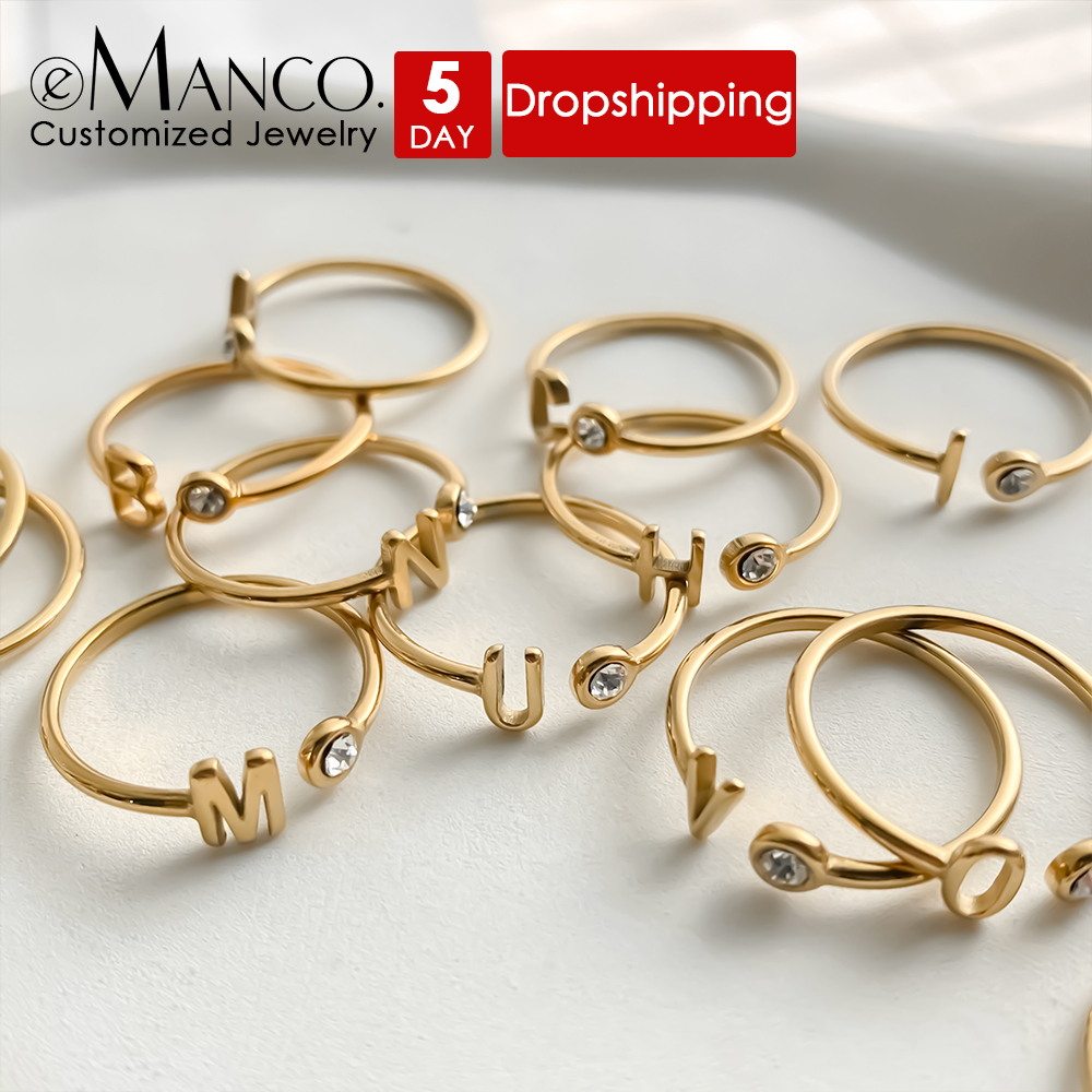 Birthstone Ring Set - EMANCO Bagues ouvertes personnalisées avec initiales