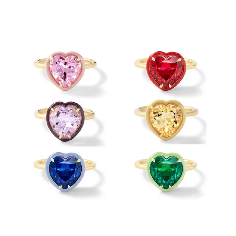 Birthstone Ring Set - Bagues colorées en forme de cœur