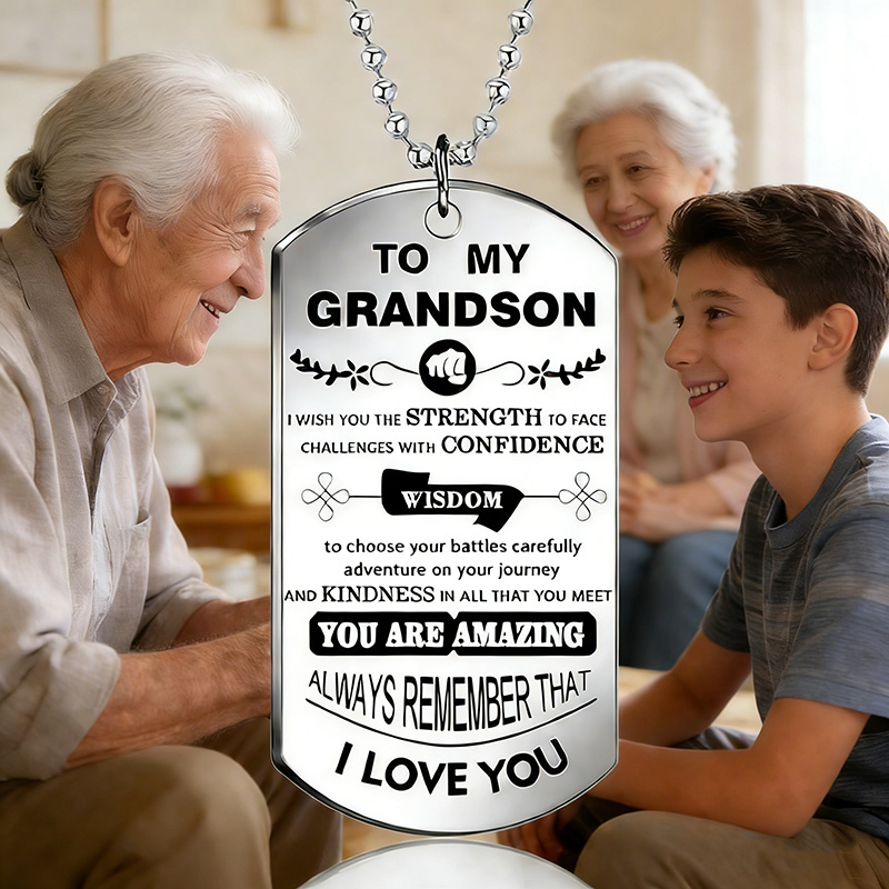 Mens Dog Tag Necklace - Collier inspirant pour mon petit-fils, grande