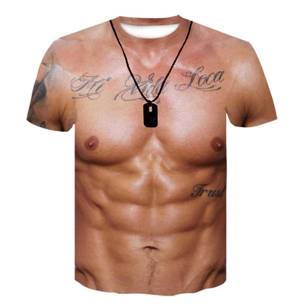 Mens Dog Tag Necklace - T-shirt Homme Amusant à Effet Musculaire