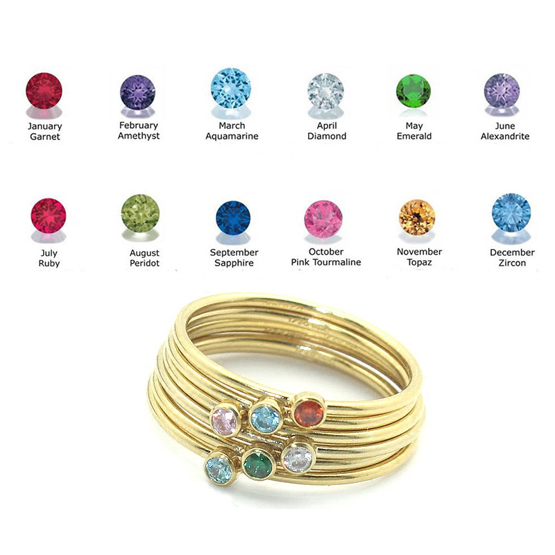 Bague de naissance en or 14 ca - Birthstone Ring Set avis et prix