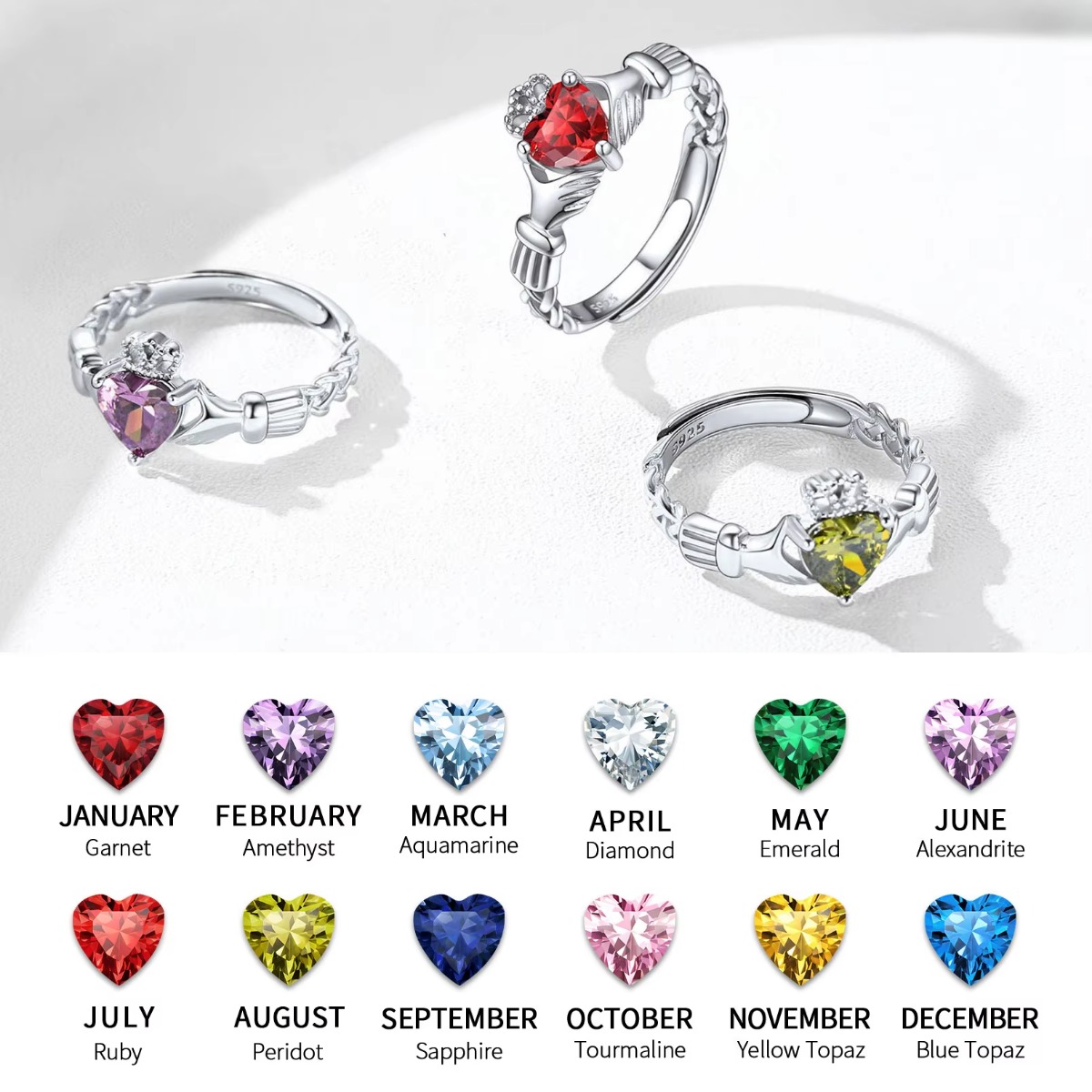U7 3mm 925 argent Claddagh ann - Birthstone Ring Set avis et prix