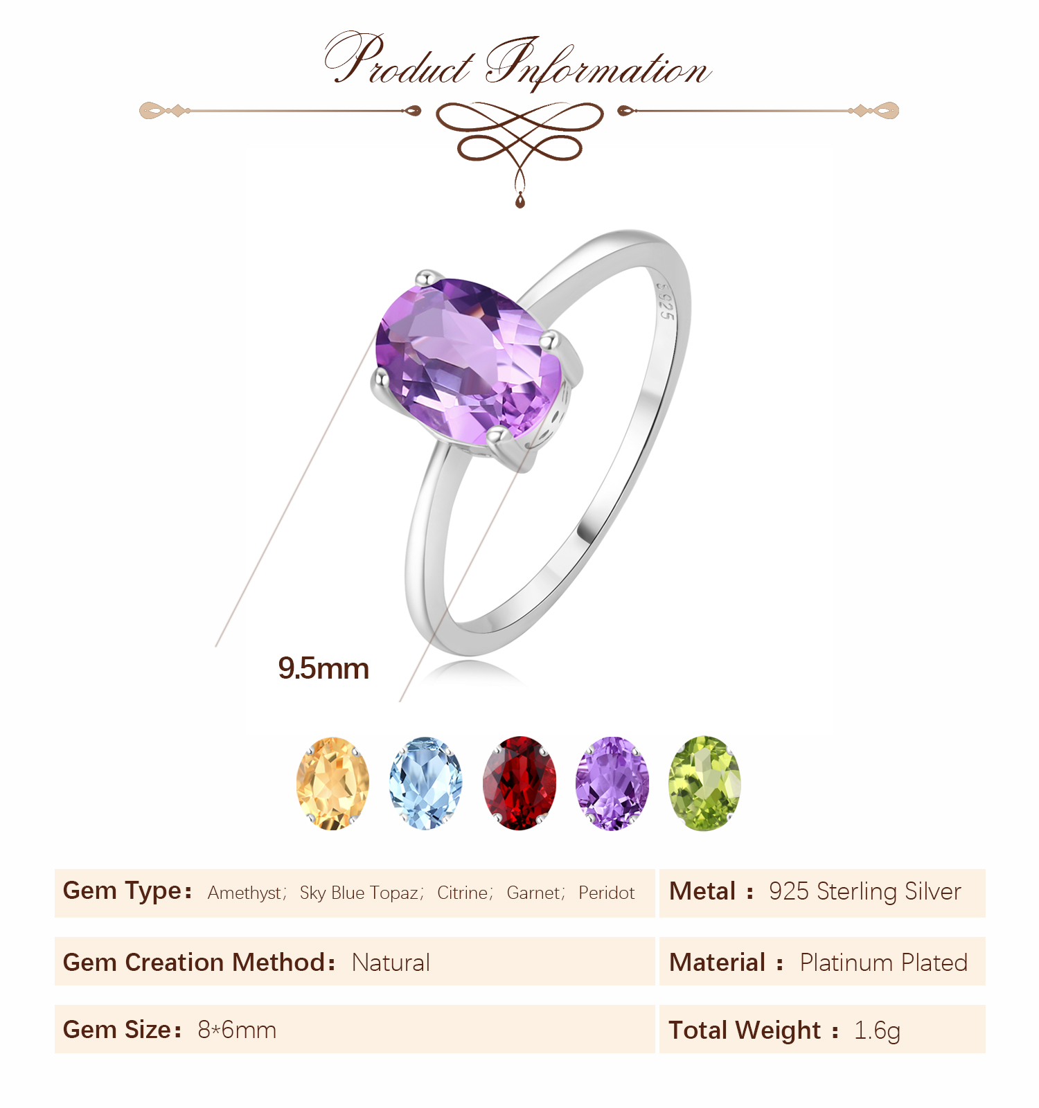 Bague solitaire Potiy naturell - Birthstone Ring Set avis et prix