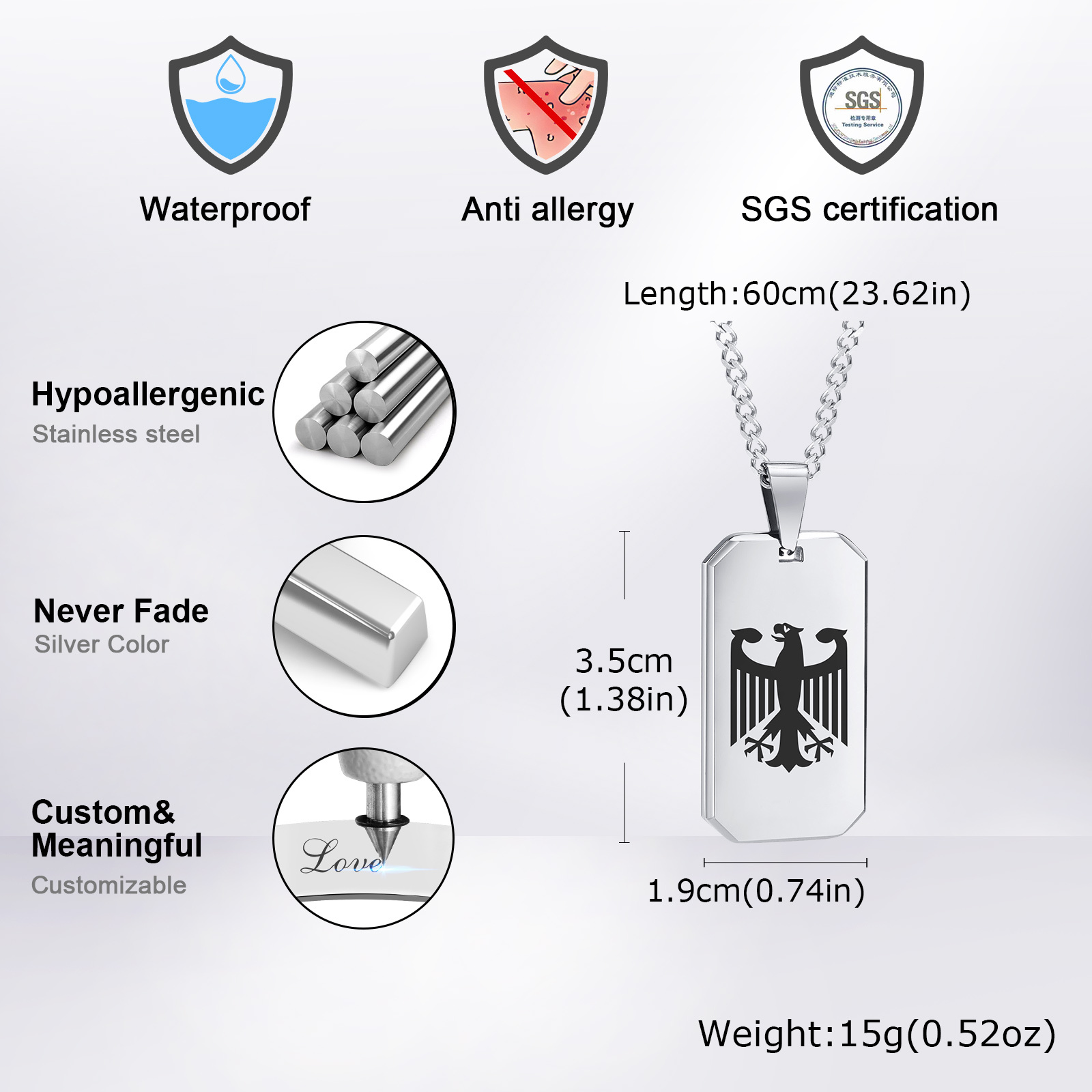 Colliers carrés d'aigle allema - Mens Dog Tag Necklace avis et prix